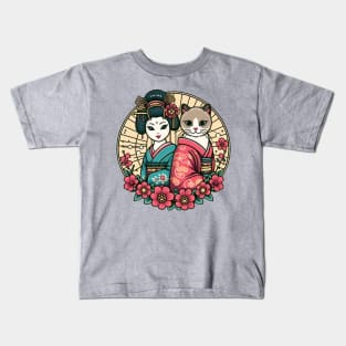 Japanese cat with Geisha Kids T-Shirt